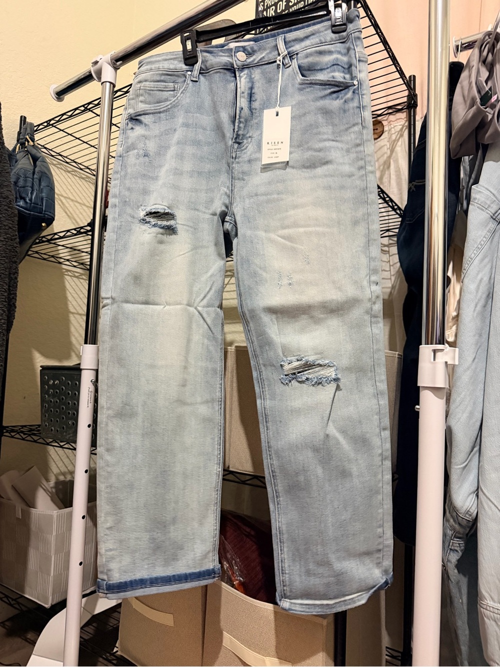 Risen 1X NWT Light Wash Distressed Wide Leg Jeans